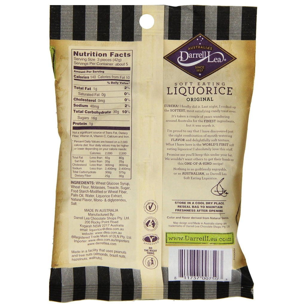 Darrell Lea Original Black Soft Eating Liquorice 7 Ounce Bag,DARRELL,OxKom