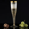 Plastic Champagne Flutes Disposable - Gold Glitter with a Gold Rim