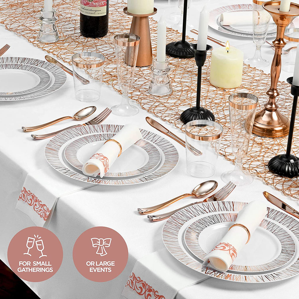 252-Piece Rose Gold Plates, Napkins, Party Supplies, Dinnerware for Adults (36 sets), Gold Plastic Plate Set, Small & Large, Durable Disposable Silverware, Paper Napkins, & Cups for Elegant Parties