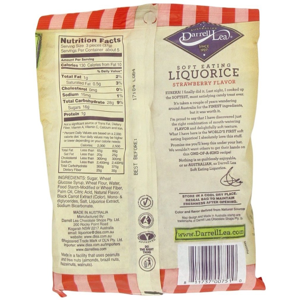 Darrell Lea Red Strawberry Soft Eating Liquorice 7-Ounce Bag,DARRELL,OxKom