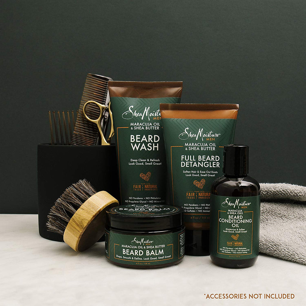 SheaMoisture Complete Beard Styling Set - Maracuja & Shea Oils - Conditioning Oil, Balm, Detangler & Wash Gift Box
