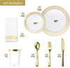 252-Piece White and Gold Plates, Napkins, Party Supplies, Dinnerware for Adults (36 sets), Gold Plastic Plate Set, Small & Large, Durable Disposable Silverware, Paper Napkins, Cups for Elegant Parties

