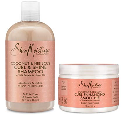 Shea Moisture Coconut & Hibiscus Set Curl & Shine Shampoo & Enhancing Smoothie