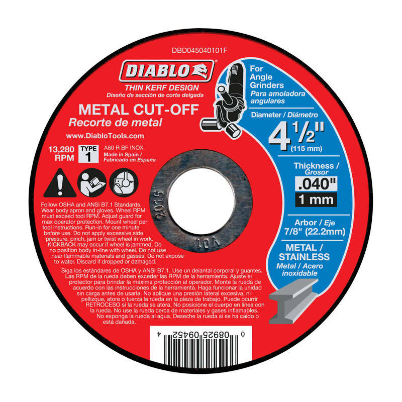 Diablo  4-1/2 in. Aluminum Oxide  Metal Cut-Off Disc  0.04 in.  x 7/8 in,FREUD,OxKom