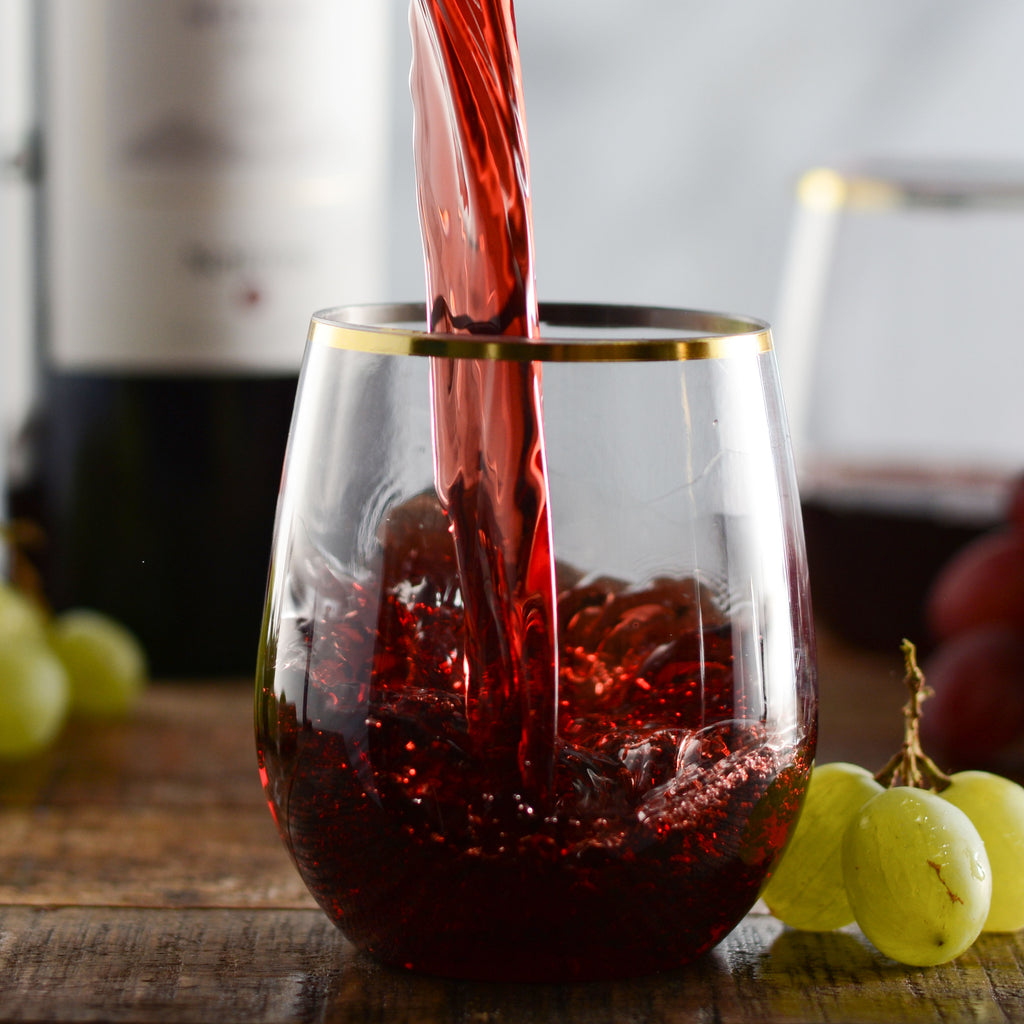 32 Pack Stemless Plastic Wine Glasses Disposable 12 Oz Gold Rim