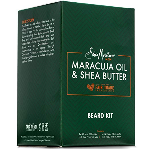 SheaMoisture Complete Beard Styling Set - Maracuja & Shea Oils - Conditioning Oil, Balm, Detangler & Wash Gift Box
