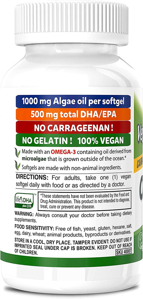 Deva Vegan Omega-3 DHA EPA 500 mg Potency Carrageenan Free 60 Softgels