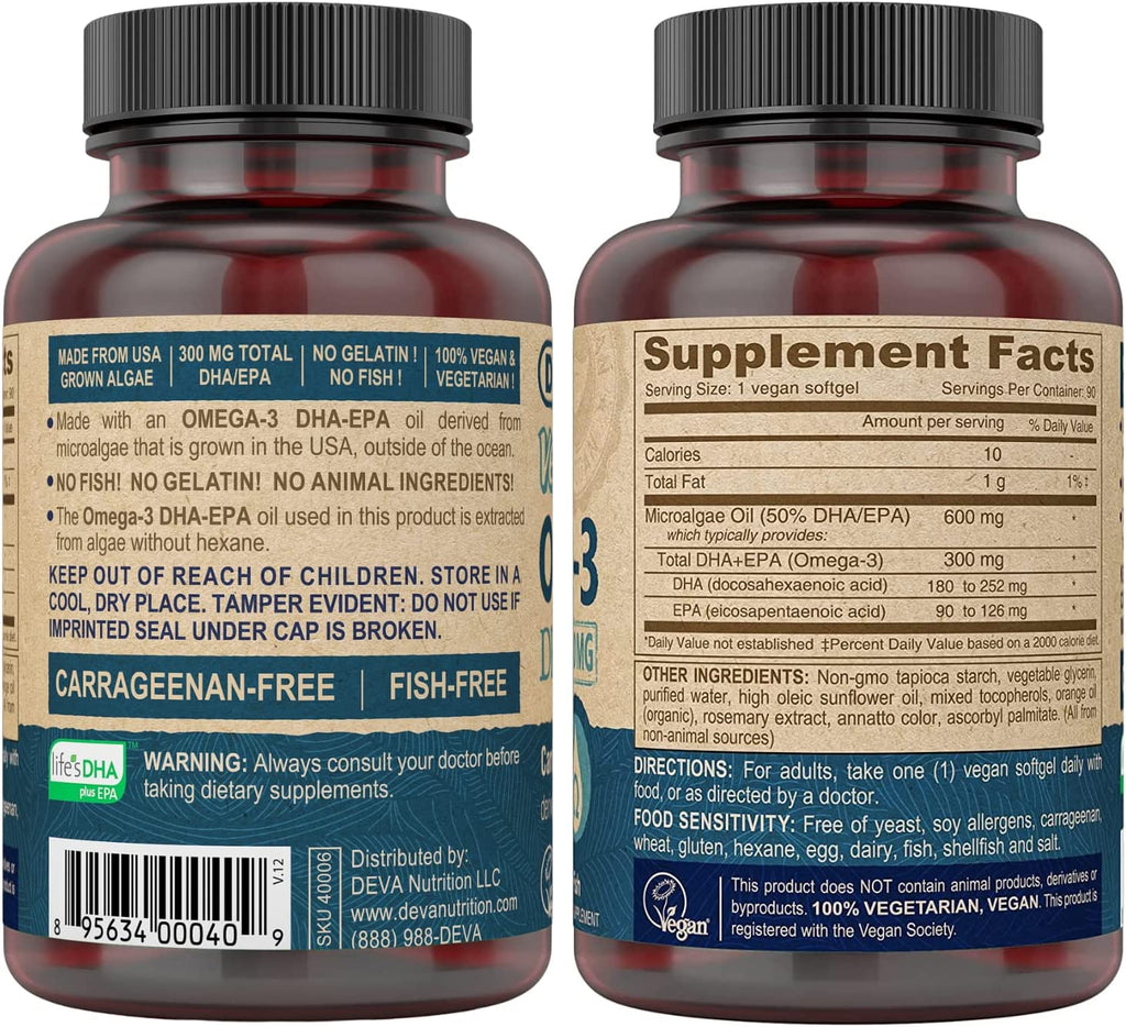 Deva Vegan Vitamins Omega 3 DHA EPA - 90 softgels