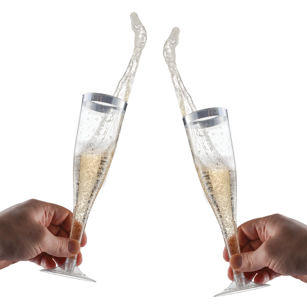 Plastic Champagne Flutes Disposable W/ Silver Rim Box Of 36  6.5 Oz