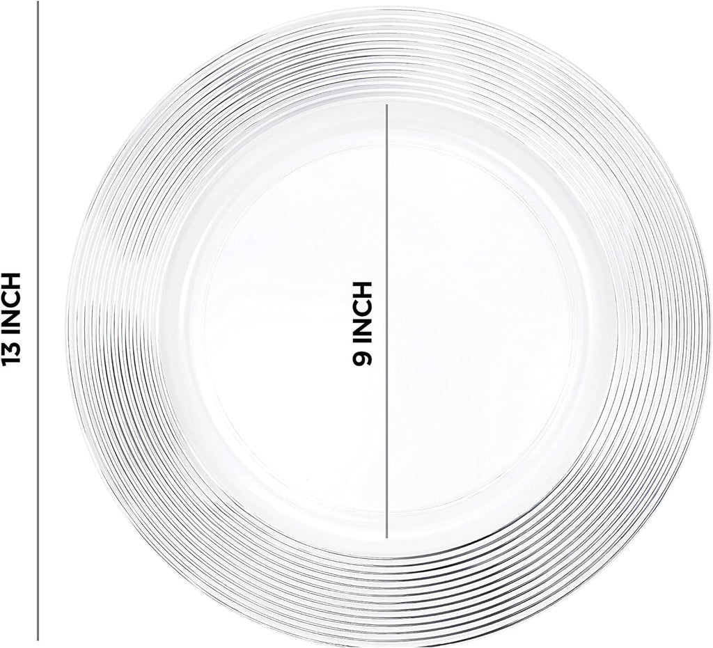 Clear Plate Chargers Silver rimmed  13" 6 in a pack