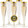 Plastic Champagne Flutes Disposable - Gold Glitter with a Gold Rim