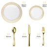 180- Piece White & Gold Plate Dinnerware Set - Large & Small White & Gold Party Plates with Gold Plastic Silverware, Forks, Spoons, Knives for 36 Guests