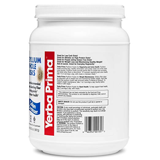 Yerba Prima Psyllium Whole Husks Colon Cleanser Weight Loss Bulk 20-Ounce