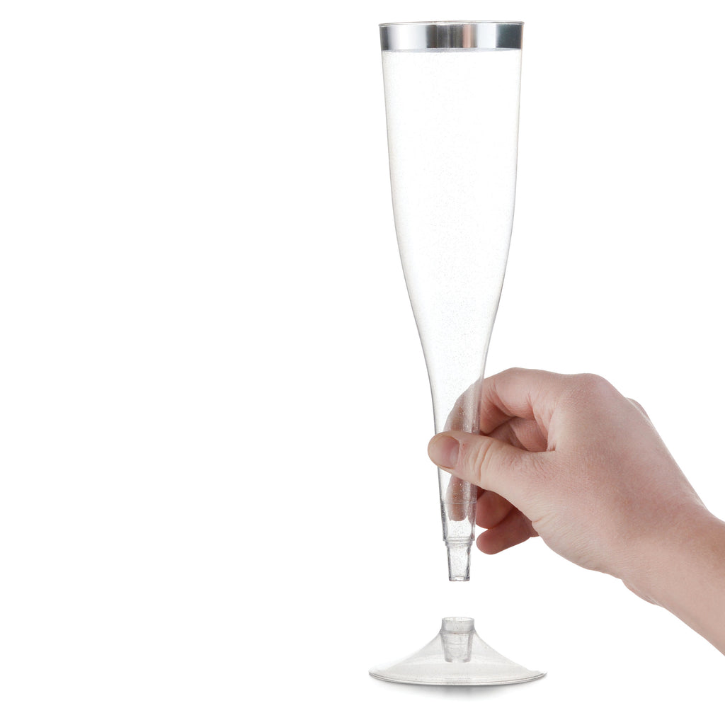 Plastic Champagne Flutes Disposable W/ Silver Rim Box Of 36  6.5 Oz