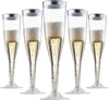 Plastic Champagne Flutes Disposable W/ Silver Rim Box Of 36  6.5 Oz