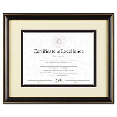 Gold-Trimmed Document Frame w/Certificate, Wood, 11 x 14, Black,DAX,OxKom