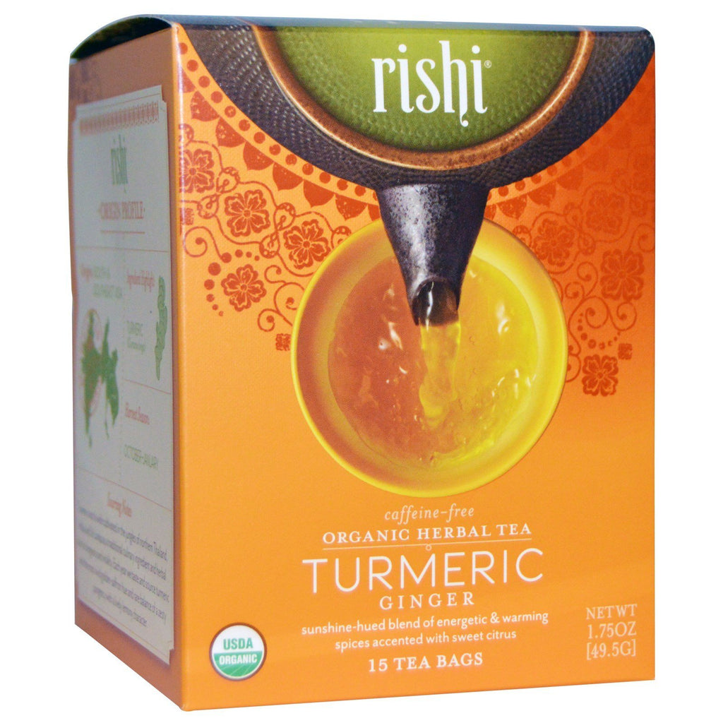 Rishi Tea Organic Herbal Tea Turmeric Ginger 15 Tea Bags,RISHI,OxKom