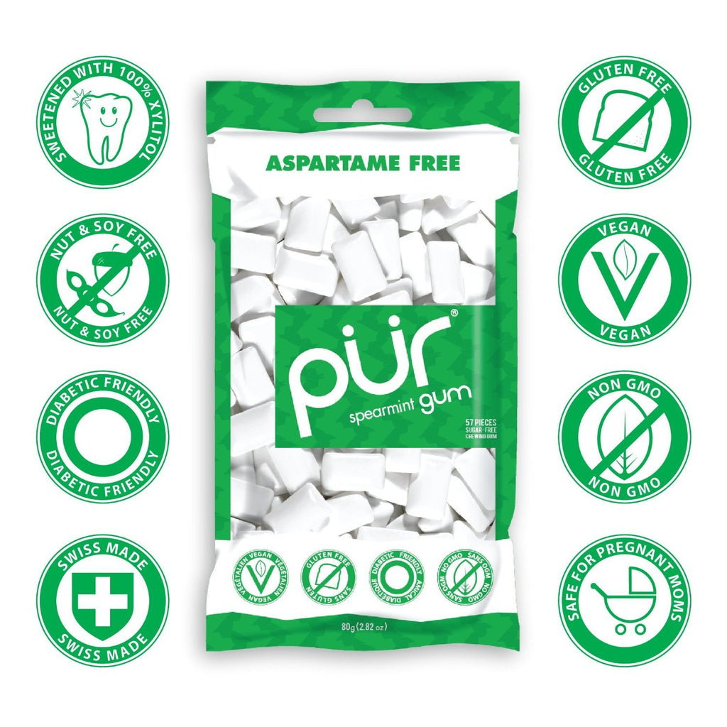 PUR Gum Aspartame Free SpearMint 2.8 Oz 57 Pieces Chewing Gum,PUR GUM,OxKom