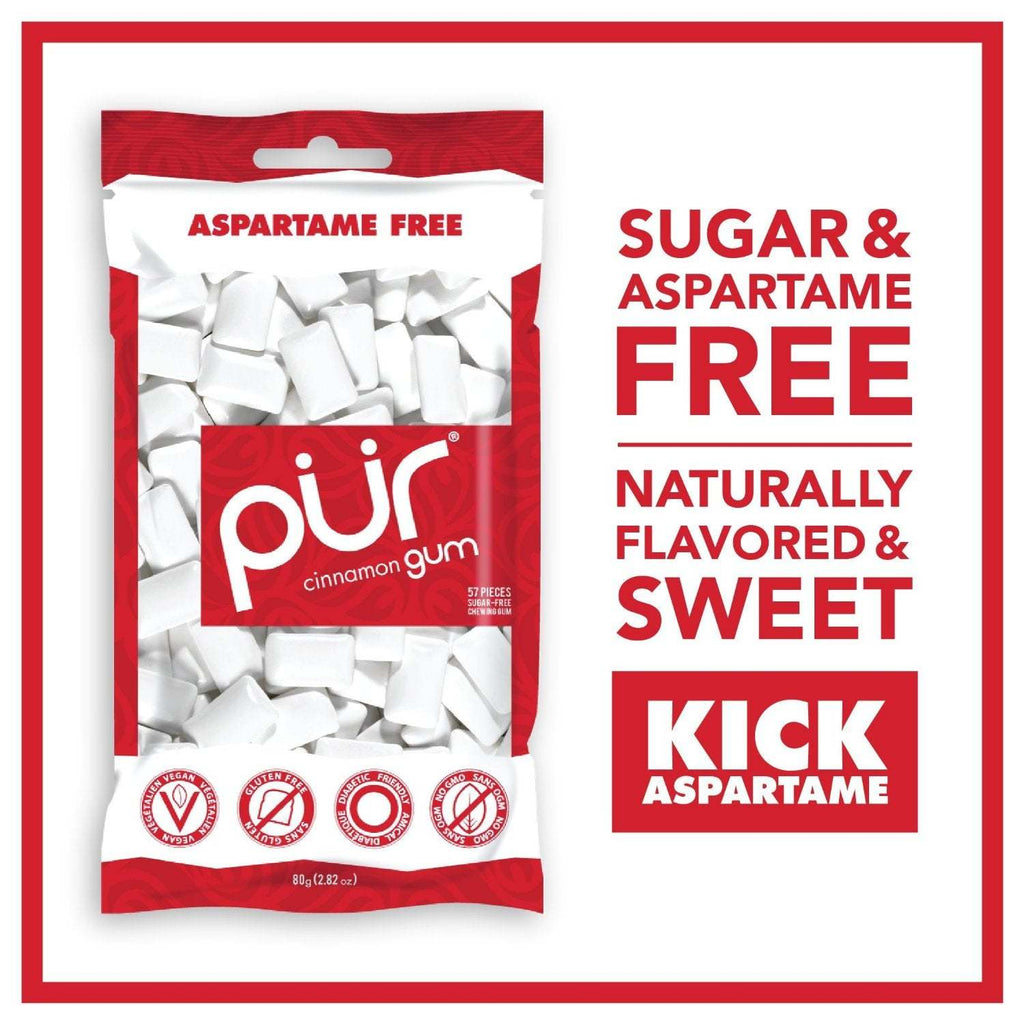 Pur Gum Cinnamon Aspartame Free 2.8 Oz 57 Pieces Chewing Gum,PUR GUM,OxKom