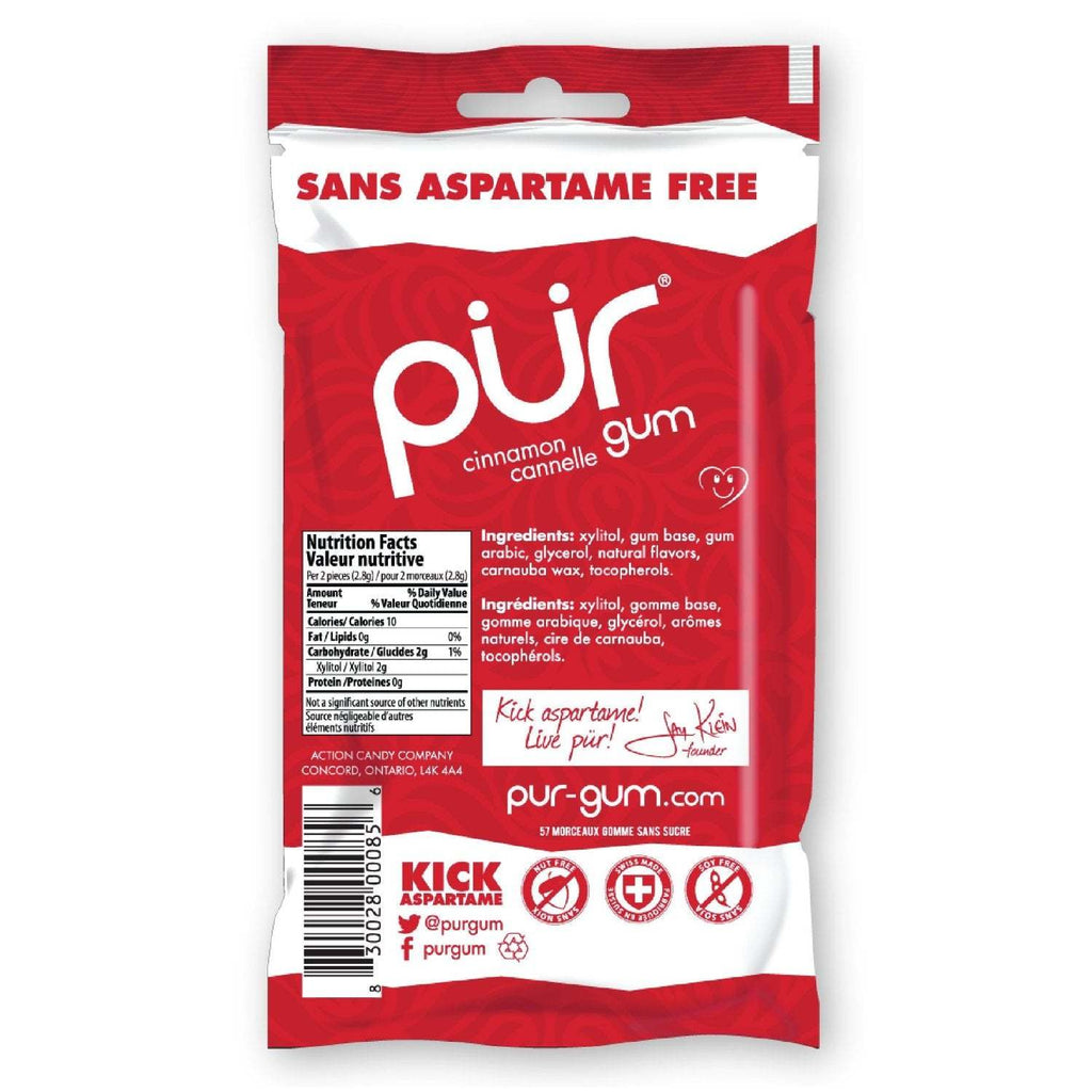 Pur Gum Cinnamon Aspartame Free 2.8 Oz 57 Pieces Chewing Gum,PUR GUM,OxKom